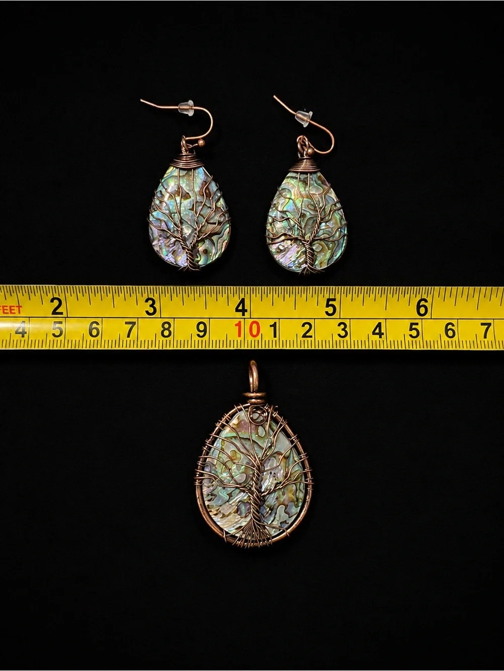 Handcrafted Opalescent Tree of Life Pendant Necklace and Earrings Set